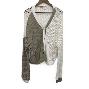 Boho Colorblock Open Knit Cardigan Womens XL Lightweight Button Front Sweater